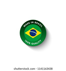 Made in Brazil badge with Brazil flag. Badge  with long shadow. Vector illustration. 