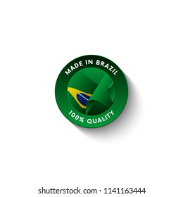 Made in Brazil badge with Brazil flag. Badge  with long shadow. Vector illustration. 