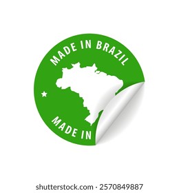 Made in Brazil - Country Map Sticker. Best Quality. Original Product. Vector illustration.