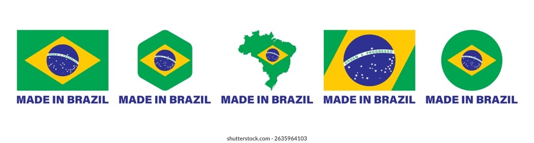 Made in Brazil flag stickers icon set 