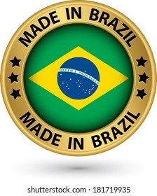 Made in Brazil gold label, vector illustration