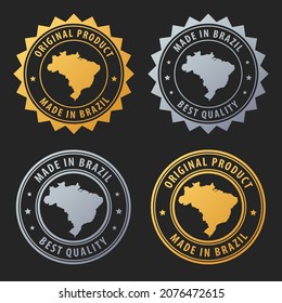 Made in Brazil - gold and silver stamp set. Best quality. Original product. Vector illustration