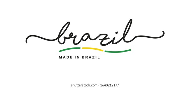 Made In Brazil Handwritten Calligraphic Lettering Logo Sticker Flag Ribbon Banner