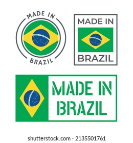 made in Brazil icon set, product labels of Federative Republic of Brazil