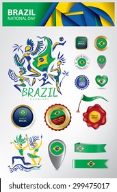 Made in Brazil Icons and seals,, Rio Carnival, Brazil Flag Banner, National Day (Vector Art)