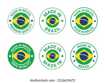 fabricado en Brasil, conjunto de etiquetas, emblema de producto de la República Federativa del Brasil