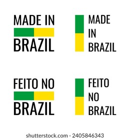 Made In Brazil logo with flag colors label vector set