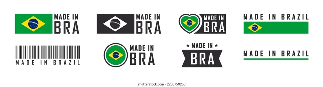 Made in Brazil logo or labels. Brazil product emblems. Vector illustration