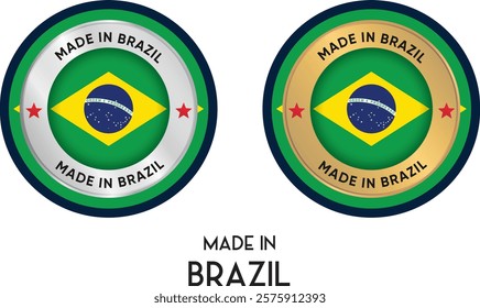 Made in Brazil. Premium labels, stickers, pointer, badge and symbol of Brazil flag icon. Collection vector illustration