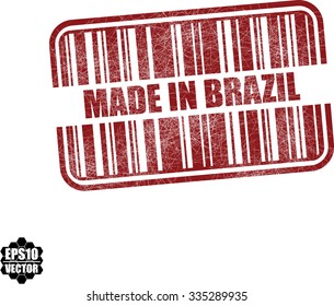 Made in Brazil - red barcode grunge rubber stamp design isolated on white background. Vintage texture. Vector illustration