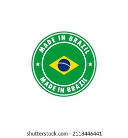 Made in brazil round label icon. stamp, sign, sticker, badge, symbol, emblem, logo print with brazilian flag. Vector illustration EPS 10.