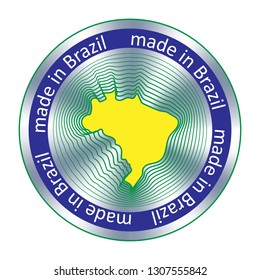 Made in Brazil seal or stamp. Round hologram sign for label design and national marketing.