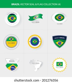 made in Brazil seals, ribbon, Brasil badges and flag (Vector Art)