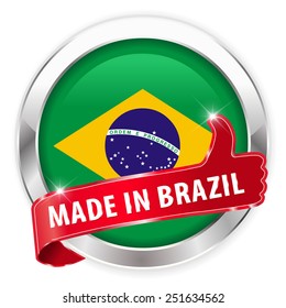 made in brazil silver badge isolated button on white background - vector eps10