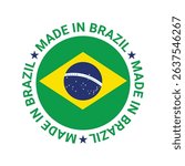 made in brazil stamp circle logo vector design with brazil flag element	