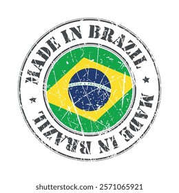 Made in Brazil stamp scratched flag badge logo vector illustration