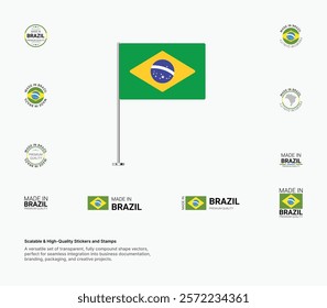 Made in Brazil Stamps, Flag, Tags, labels, Seals, Icons. Creative Designs for Branding and Packaging