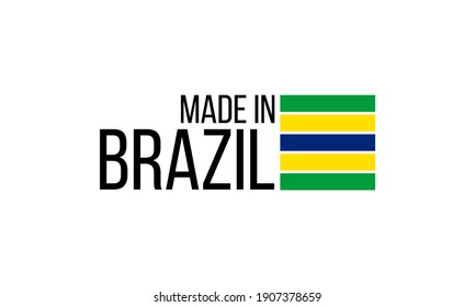 Made In Brazil, Vector Logo With Brazilian Flag