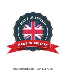 Hecho en Gran Bretaña Insignia con la bandera de Union Jack y cinta roja