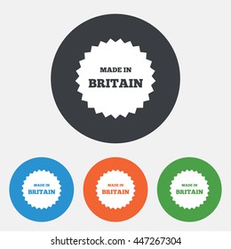 Made in Britain icon. Export production symbol. Product created in UK sign. Round circle buttons. Vector