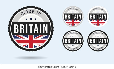 Made in Britain. Set of labels and badges. Merchandise tag with British flag.