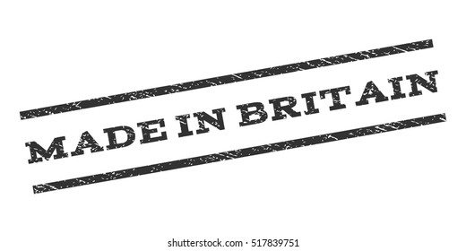 Made In Britain watermark stamp. Text tag between parallel lines with grunge design style. Rubber seal stamp with unclean texture. Vector gray color ink imprint on a white background.
