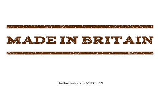 Made In Britain watermark stamp. Text tag between horizontal parallel lines with grunge design style. Rubber seal stamp with unclean texture. Vector brown color ink imprint on a white background.