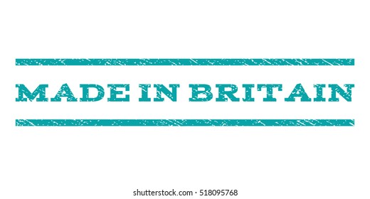 Made In Britain watermark stamp. Text caption between horizontal parallel lines with grunge design style. Rubber seal stamp with dust texture. Vector cyan color ink imprint on a white background.