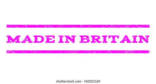Made In Britain watermark stamp. Text tag between horizontal parallel lines with grunge design style. Rubber seal stamp with unclean texture. Vector magenta color ink imprint on a white background.