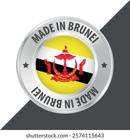 Made in Brunei badge logo flag sticker 3d vector illustration isolated on white