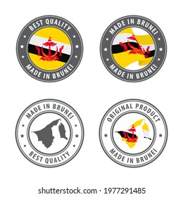 Made in Brunei - set of labels, stamps, badges, with the Brunei map and flag. Best quality. Original product. Vector illustration