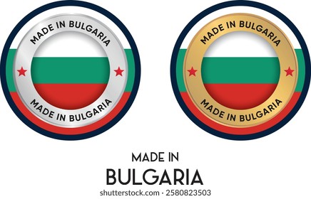 Made in Bulgaria. Premium labels, stickers, pointer, badge and symbol of Bulgaria flag icon. Collection vector illustration