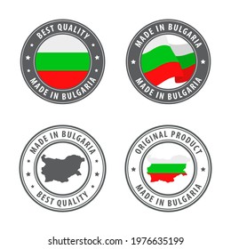 Made in Bulgaria - set of labels, stamps, badges, with the Bulgaria map and flag. Best quality. Original product. Vector illustration