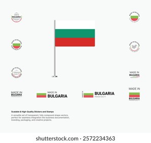 Made in Bulgaria Stamps, Flag, Tags, labels, Seals, Icons. Creative Designs for Branding and Packaging