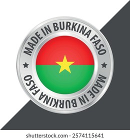 Made in Burkina Faso badge logo flag sticker 3d vector illustration isolated on white