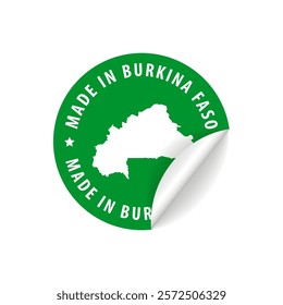 Made in Burkina Faso - Country Map Sticker. Best Quality. Original Product. Vector illustration.