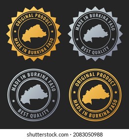 Made in Burkina Faso - gold and silver stamp set. Best quality. Original product. Vector illustration