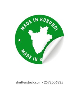 Made in Burundi - Country Map Sticker. Best Quality. Original Product. Vector illustration.