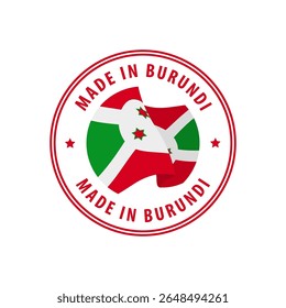 Sello hecho en Burundi, pegatina. Ilustración vectorial.