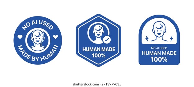 Feito por crachá humano. Inclui feito por humanos, sem uso de IA, logotipo, sinal, símbolo e adesivo