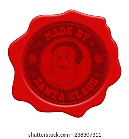 Made By Santa Claus Red Wax Seal Isolated On White Background, Vector Illustration