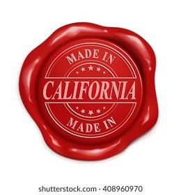 made in California 3d illustration red wax seal over white background made in California 3d illustration red wax seal over white background