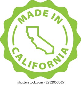 made in California green stamp. Symbol, outline icon, tag, badge, label, circle, green white vector round isolated on transparent background.