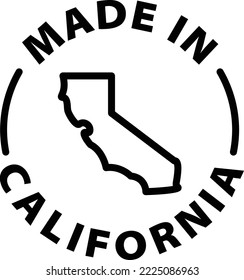 Made in California icon. Black outline rounded isolated product label icon tag stamp vector on transparent background