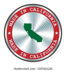 Made in California seal or stamp. Round hologram sign for label design and national marketing.