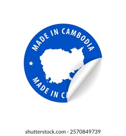 Made in Cambodia - Country Map Sticker. Best Quality. Original Product. Vector illustration.