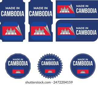 Made in Cambodia. Cambodia flag, Tag, Seal, Stamp, Flag, Icon vector