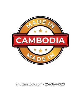 Made in Cambodia label icon emblem isolated on white background. Vector quality logo emblem design element. Vector illustration