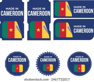 Hecho en Camerún. Cameroon flag, Etiqueta, Sello, Estampilla, Bandera, Icono Vector
