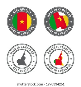 Made in Cameroon - set of labels, stamps, badges, with the Cameroon map and flag. Best quality. Original product. Vector illustration